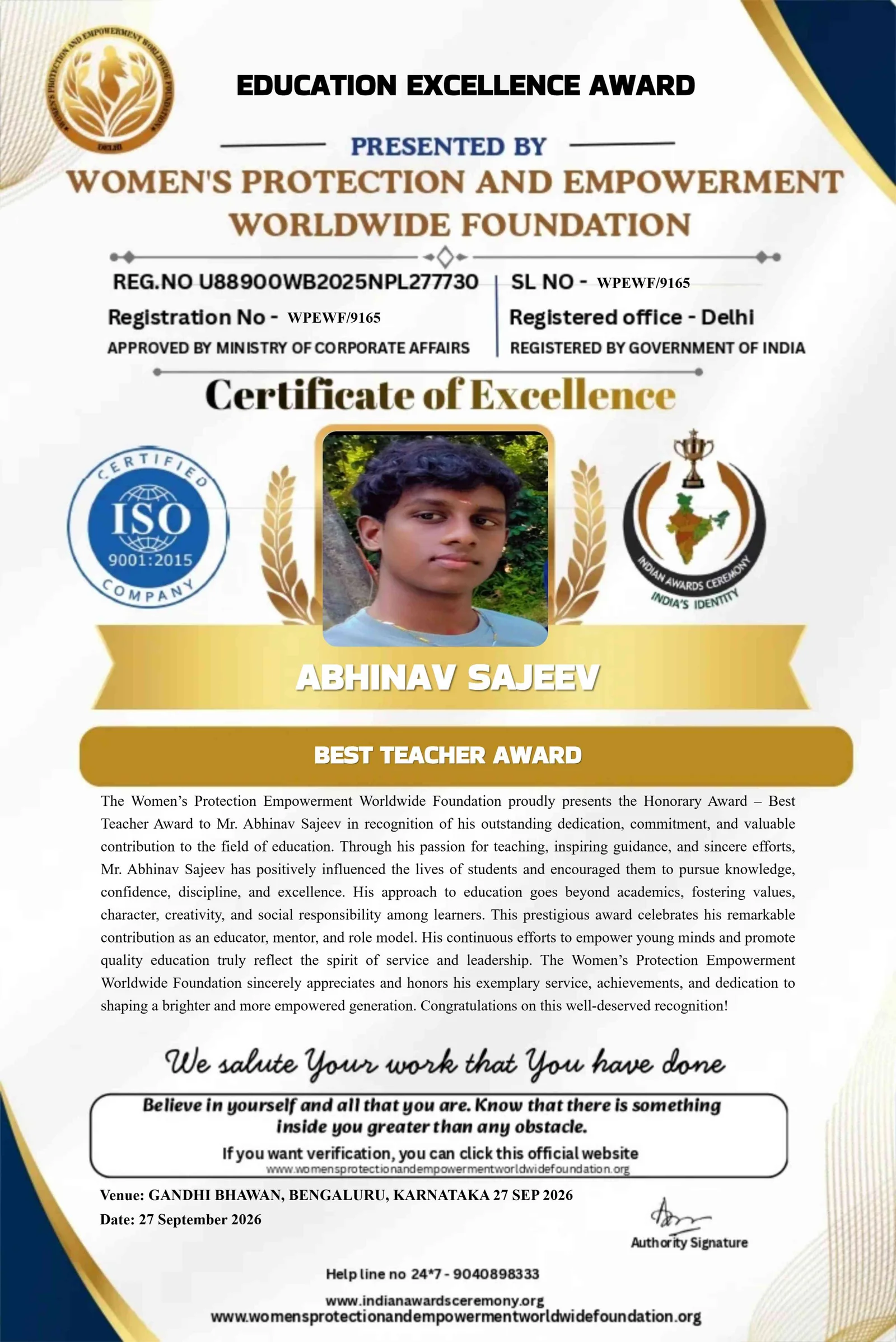 Certificate
(26-09-2026)